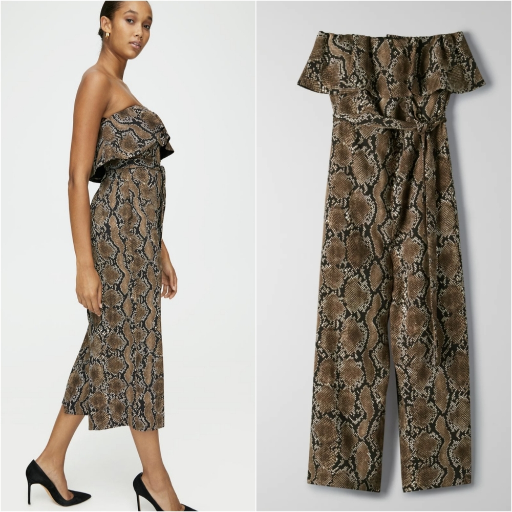 Babaton Python Snake Print Ruffle Flutter Jumpsuit - image 1
